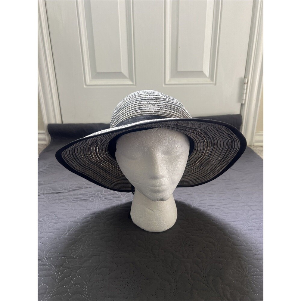 Solar Escape Womens Wide Brim Sun Hat Black White Striped Packable Beach Hat OS